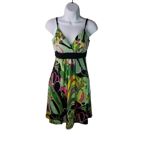 Vtg y2k paisley jersey empire sleeveless dress